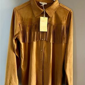 DG2 by Diane Gilman suede like long sleeve shirt